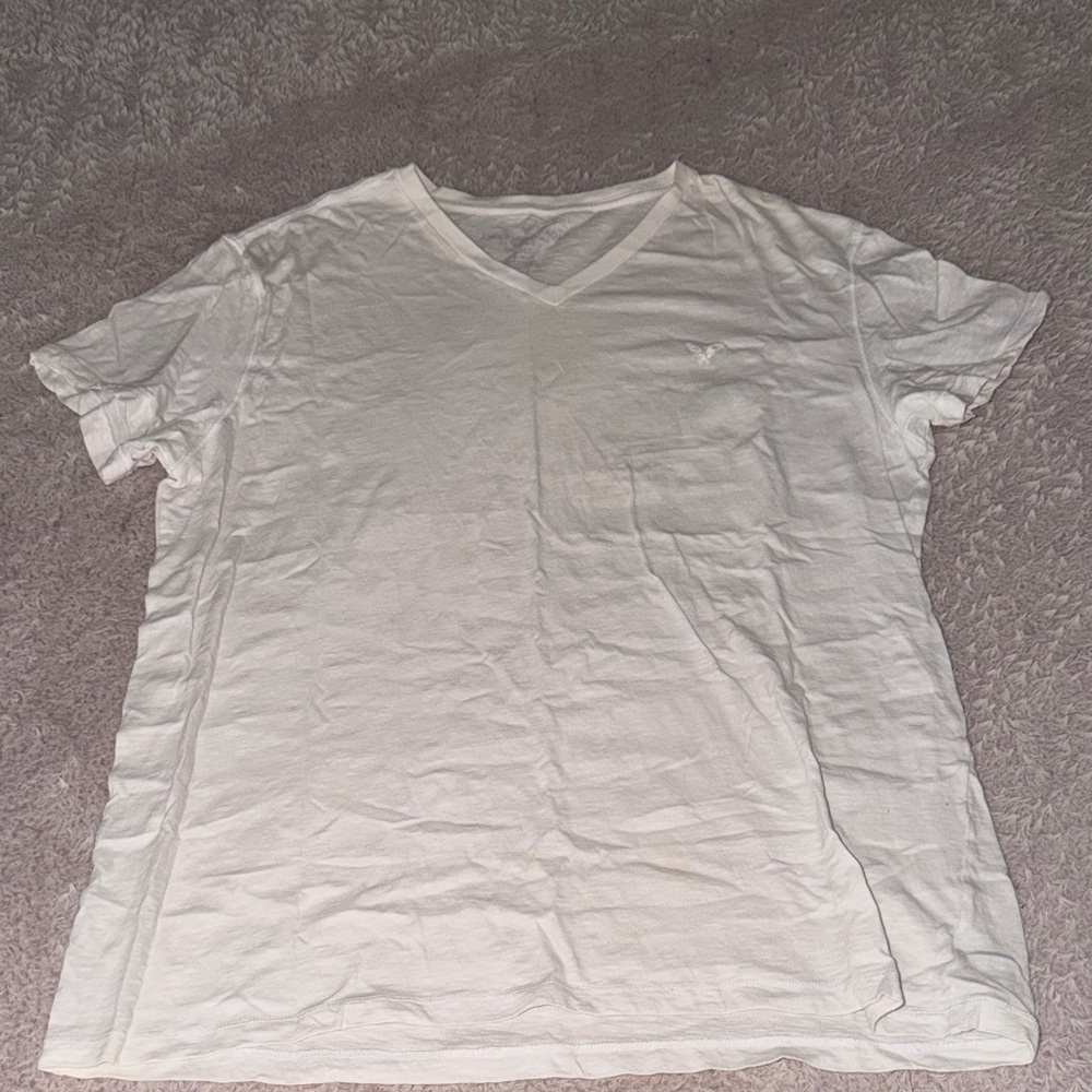 Men's White American Eagle V-Neck T-Shirt